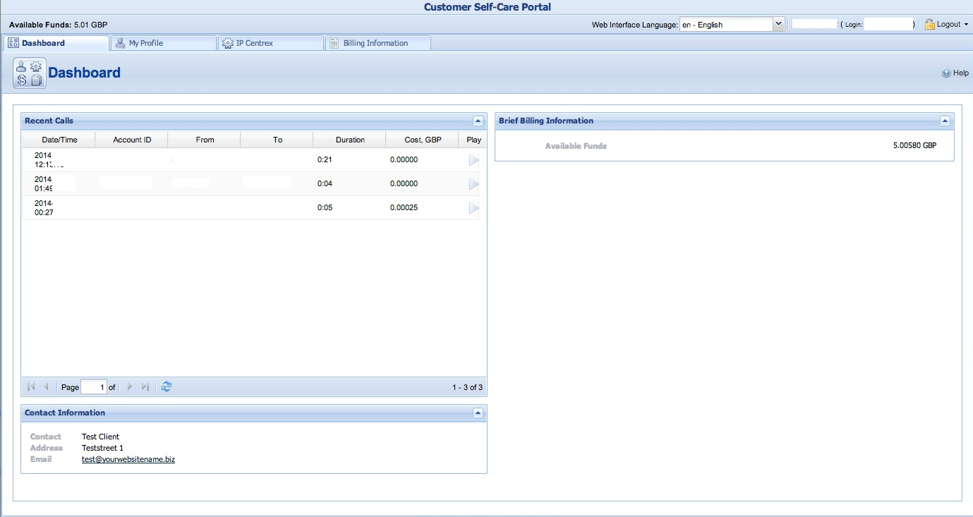 Voyced Aqua Webinterface - Dashboard