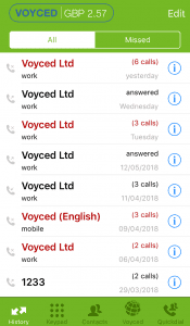 Voyced SoftPhone iOS call history