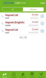 Voyced SoftPhone iOS call history missed