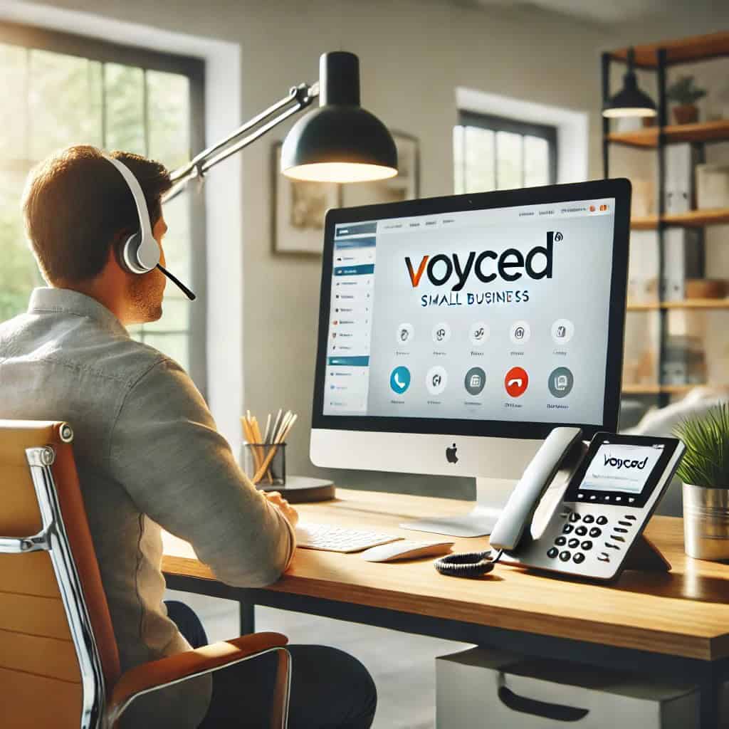 Voyced True cost of VoIP Office setting 7 working at desk